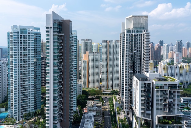 Photo gratuit incroyable vue aérienne du paysage urbain de singapour avec beaucoup de gratte-ciel