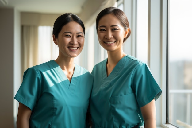 Infirmières souriant ensemble à l’hôpital