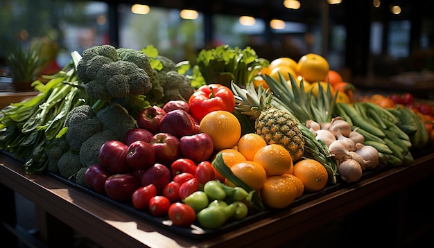 Photo gratuite légumes et fruits frais, alimentation saine, supermarché de détail biologique généré par l'intelligence artificielle