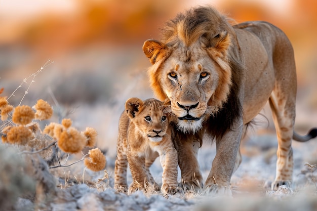 Photo gratuite le lion dans le paysage de la forêt sèche