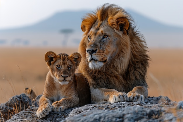 Photo gratuite le lion dans le paysage de la forêt sèche