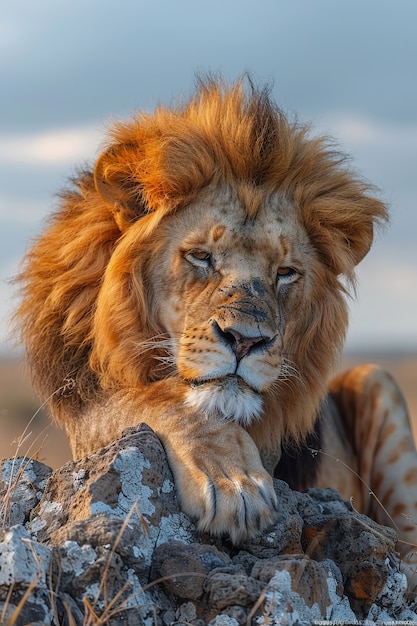 Photo gratuite le lion dans le paysage de la forêt sèche