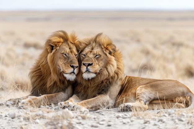 Photo gratuite le lion dans le paysage de la forêt sèche