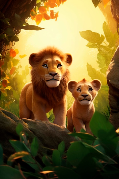 Des lions mignons dans la nature