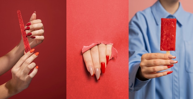 Photo gratuite modèle avec de beaux ongles rouges