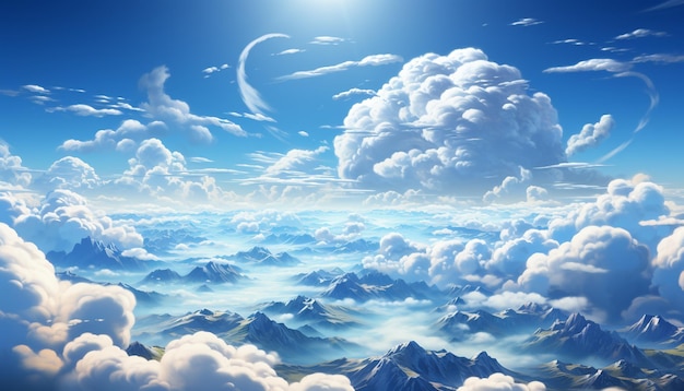 Photo gratuite des nuages cumulus moelleux flottent haut dans le ciel bleu vif généré par l'intelligence artificielle