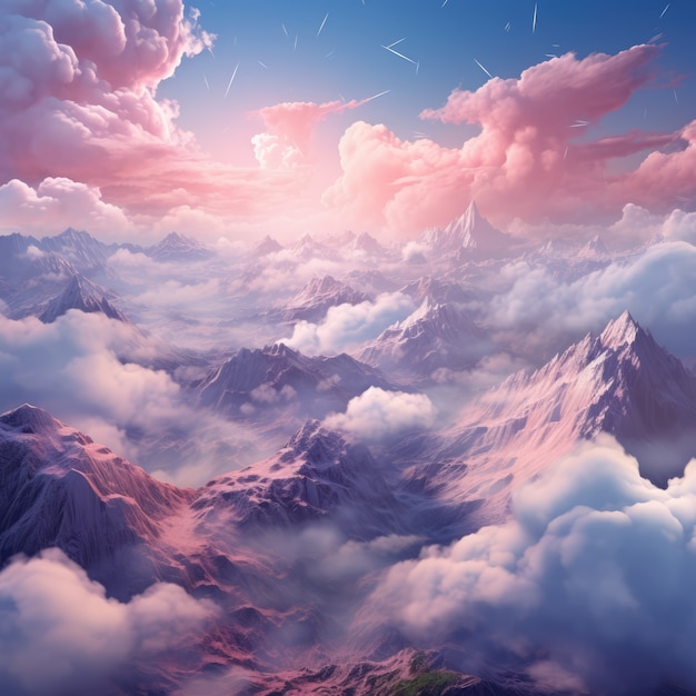 Photo gratuite des nuages et des montagnes de style fantastique