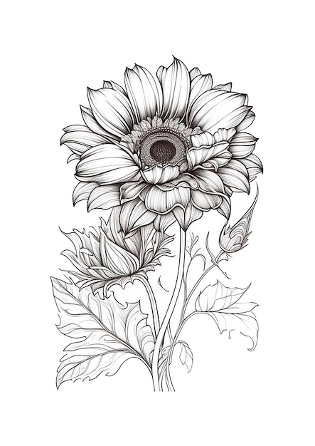 Page de coloriage de fleur simple design plat dessiné à la main