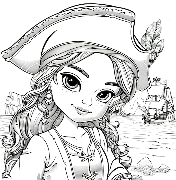 Photo gratuite page à colorier monochrome avec des pirates dans le style de l'art en ligne