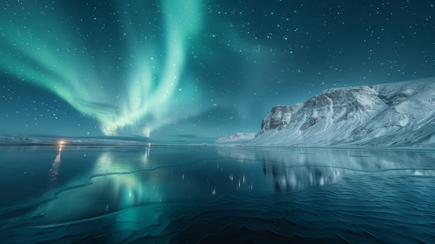 Photo gratuite le paysage de l'aurore boréale au-dessus de la mer