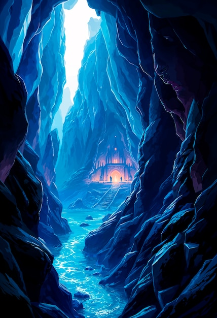 Photo gratuite le paysage fantastique de l'illustration de la grotte