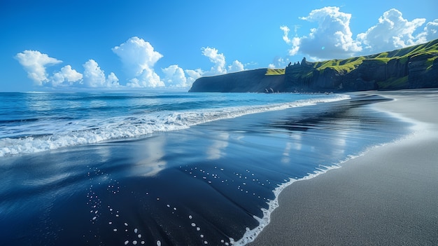 Photo gratuite paysage naturel avec du sable noir sur la plage