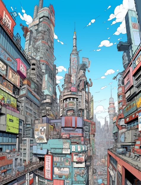 Photo gratuite le paysage urbain de la région urbaine inspirée de l'anime