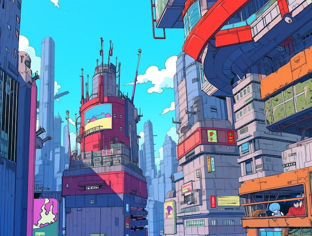 Photo gratuite le paysage urbain de la région urbaine inspirée de l'anime