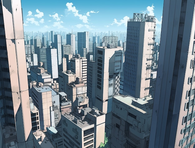 Photo gratuite le paysage urbain de la région urbaine inspirée de l'anime