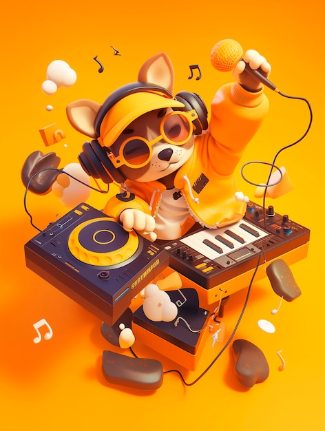 Photo gratuite un personnage de dessin animé en 3d qui joue au dj à une fête.