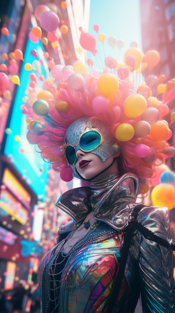 Photo gratuite un personnage futuriste dans un portrait de carnaval