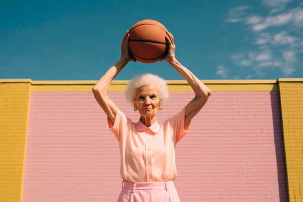 Photo gratuit personne âgée faisant du sport