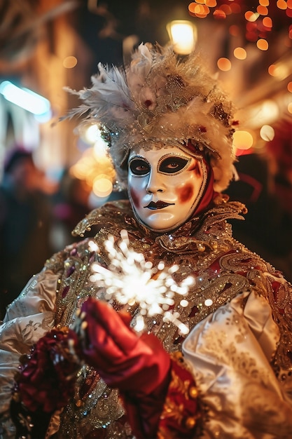 Photo gratuite personne participant au carnaval de venise portant un costume avec un masque