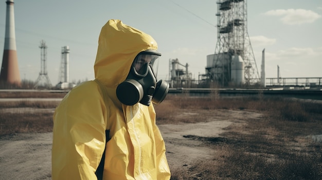 Photo gratuite personne portant une combinaison de protection contre les matières dangereuses travaillant dans une centrale nucléaire