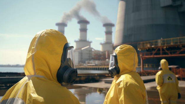 Photo gratuite des personnes en combinaison de protection contre les dangers travaillent dans une centrale nucléaire