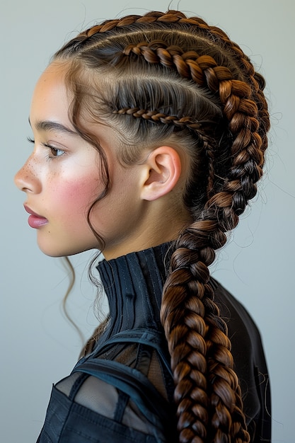 Photo gratuite portrait de jeune personne dans un style photoréaliste avec des tresses