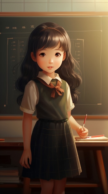 Photo gratuite portrait en style anime d'un jeune étudiant qui va à l'école