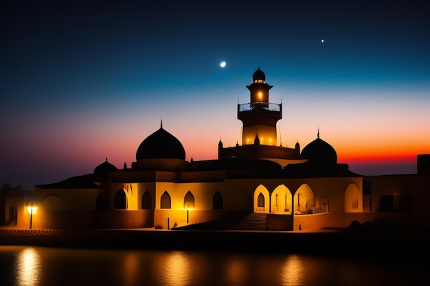 Photo gratuit ramadan kareem eid mubarak lampe de mosquée photo gratuite le soir