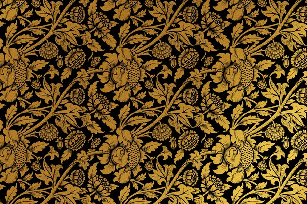 Remix de fond floral doré vintage d'après l'œuvre de William Morris