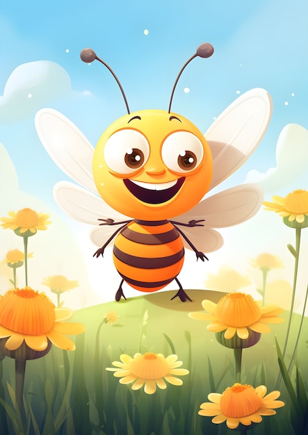 Photo gratuite rendering 3d de l'abeille de dessin animé