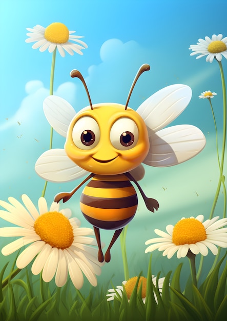 Photo gratuite rendering 3d de l'abeille de dessin animé