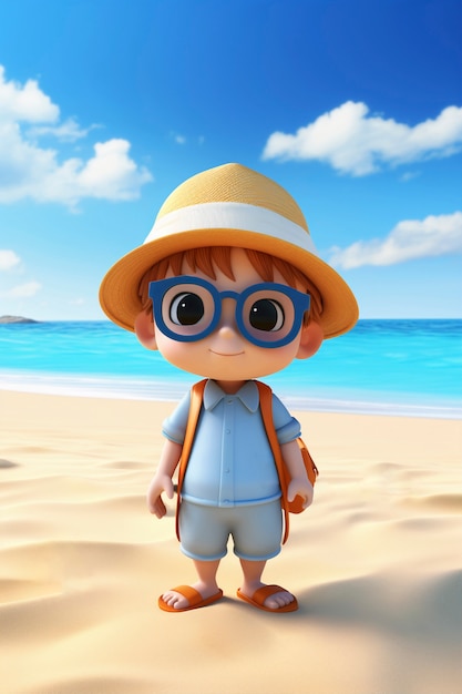 Photo gratuite rendering 3d du personnage de l'enfant sur la plage