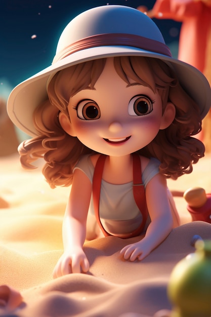 Photo gratuite rendering 3d d'un personnage de dessin animé sur la plage