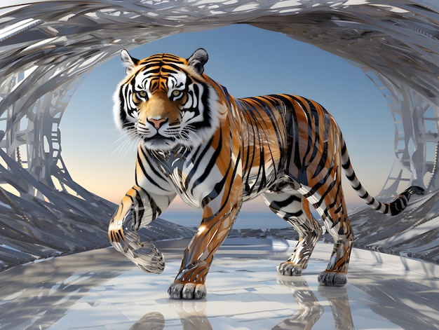 Photo gratuite rendu 3d du tigre robotique