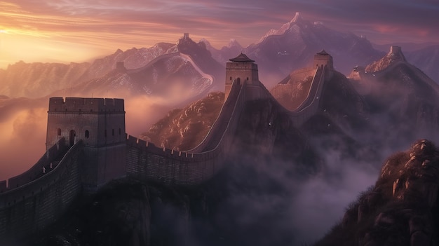 Photo gratuite le rendu 3d de la grande muraille chinoise