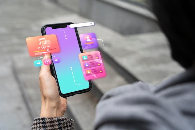 Photo gratuite représentation de l'expérience utilisateur et design d'interface sur smartphone