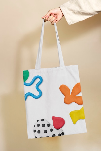 Sac fourre-tout en toile colorée avec un joli motif en argile pour enfants