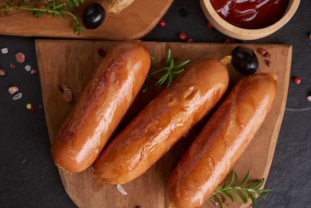 Photo gratuit saucisses et ingrédients pour la cuisine. saucisse grillée avec l'ajout d'herbes et d'épices