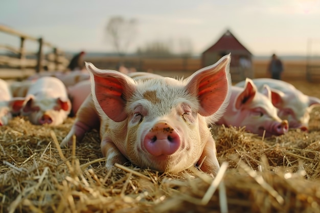 Photo gratuite scène photoréaliste d'une ferme de porcs avec des animaux