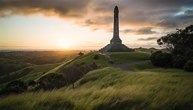 Photo gratuit silhouette au coucher du soleil de la flamme de la statue du mémorial de guerre générée par l'ia