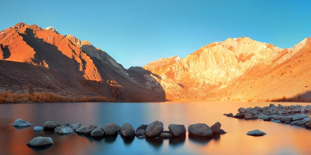 Snow Mountain et Convict Lake avec des reflets dans le panorama de Yosemite.