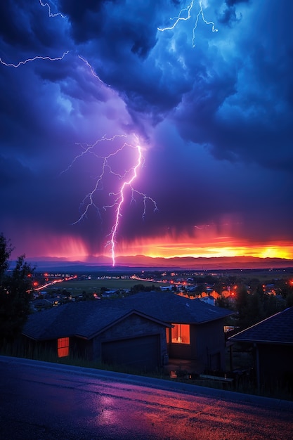 Photo gratuit tempête au-dessus de la ville