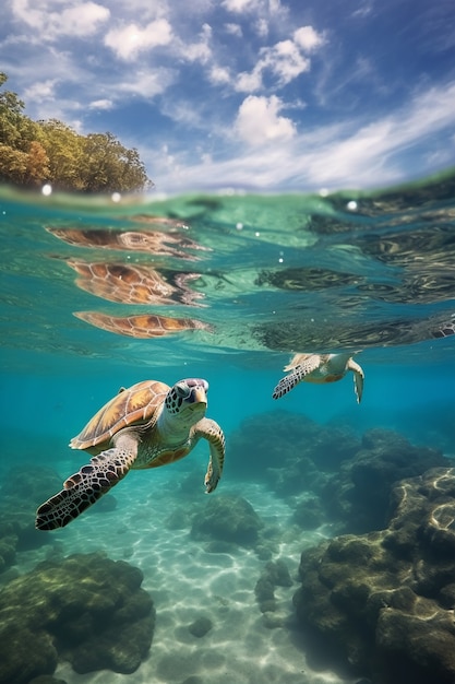 Photo gratuit tortues nageant dans l'océan