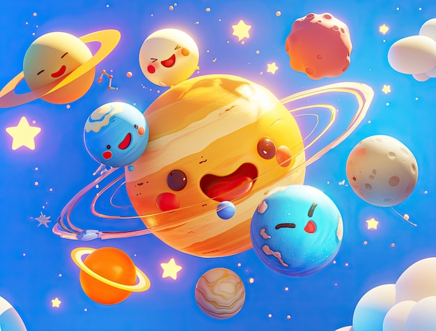 Photo gratuite view of animated cartoon planets