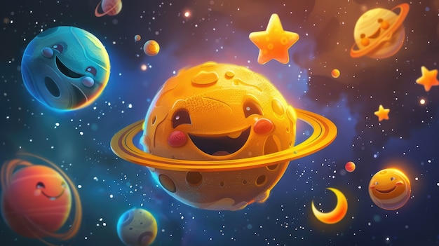 Photo gratuite view of animated cartoon planets