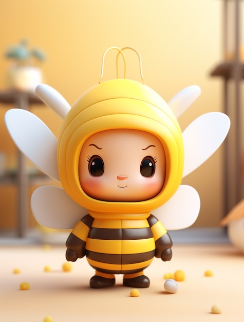 Photo gratuite vue de l'abeille de personnage de dessin animé 3d