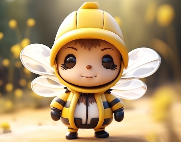 Photo gratuite vue de l'abeille de personnage de dessin animé 3d