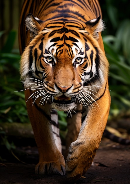 Photo gratuite vue de devant d'un tigre sauvage dans la nature