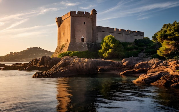 Photo gratuite vue du château entouré d'un paysage naturel