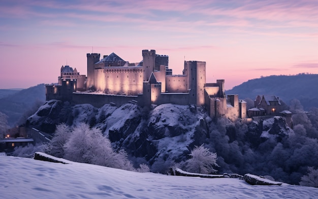 Photo gratuite vue du château entouré d'un paysage naturel